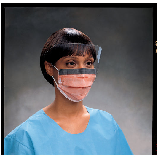 Fluidshield® Fog-Free Procedure Mask with Earloops, Level 3, Wraparound Visor, Orange, 25/pkg, 4 pkg/cs (72 cs/plt)