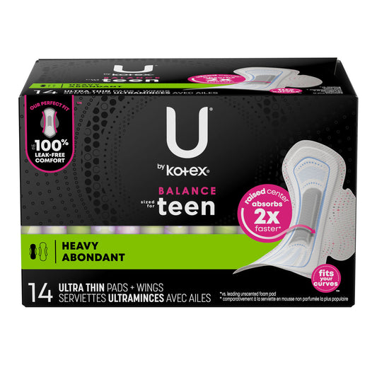 U by Kotex® Super Premium Pad, Ultra Thin, with Wing, Teen, 14/pk, 4 pk/cs