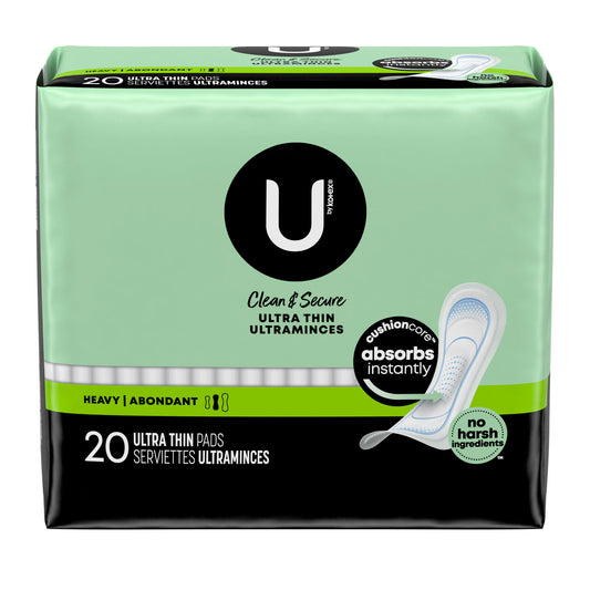 U by Kotex® Heavy Pads, Premium, Ultra Thin, 20/pk, 8 pk/cs