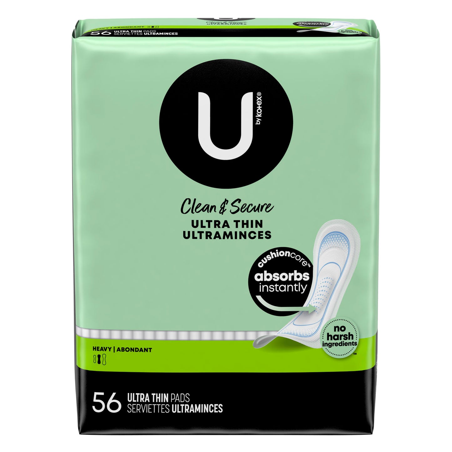U by Kotex® Heavy Pad, Premium, Ultra Thin, 56/pk, 4 pk/cs