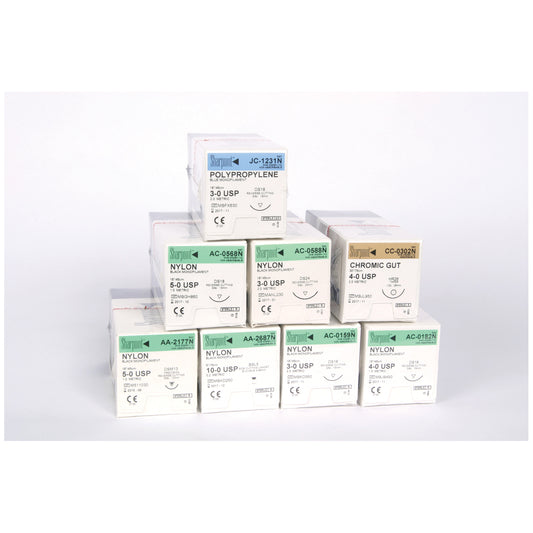 2/0 Nylon Suture, Black Mono, 18"/45cm, C8, 26mm 3/8 Circle, 12/bx