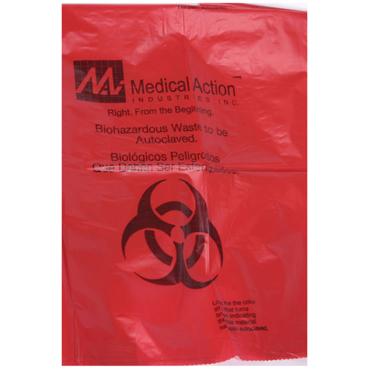 Biohazard Bag, 8" x 12", 1.8 mil, 1-2 Gal, Orange/ Black, Print/ Label, Max. Temp 285°F, Biohazard Labeling, Biohazard Symbol, English/ Spanish, 400/cs