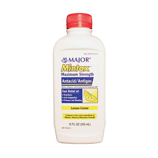 Mintox, Maximum Strength, 12 oz, Lemon, Compare to Maalox®, 12/cs, NDC# 00904-5725-14