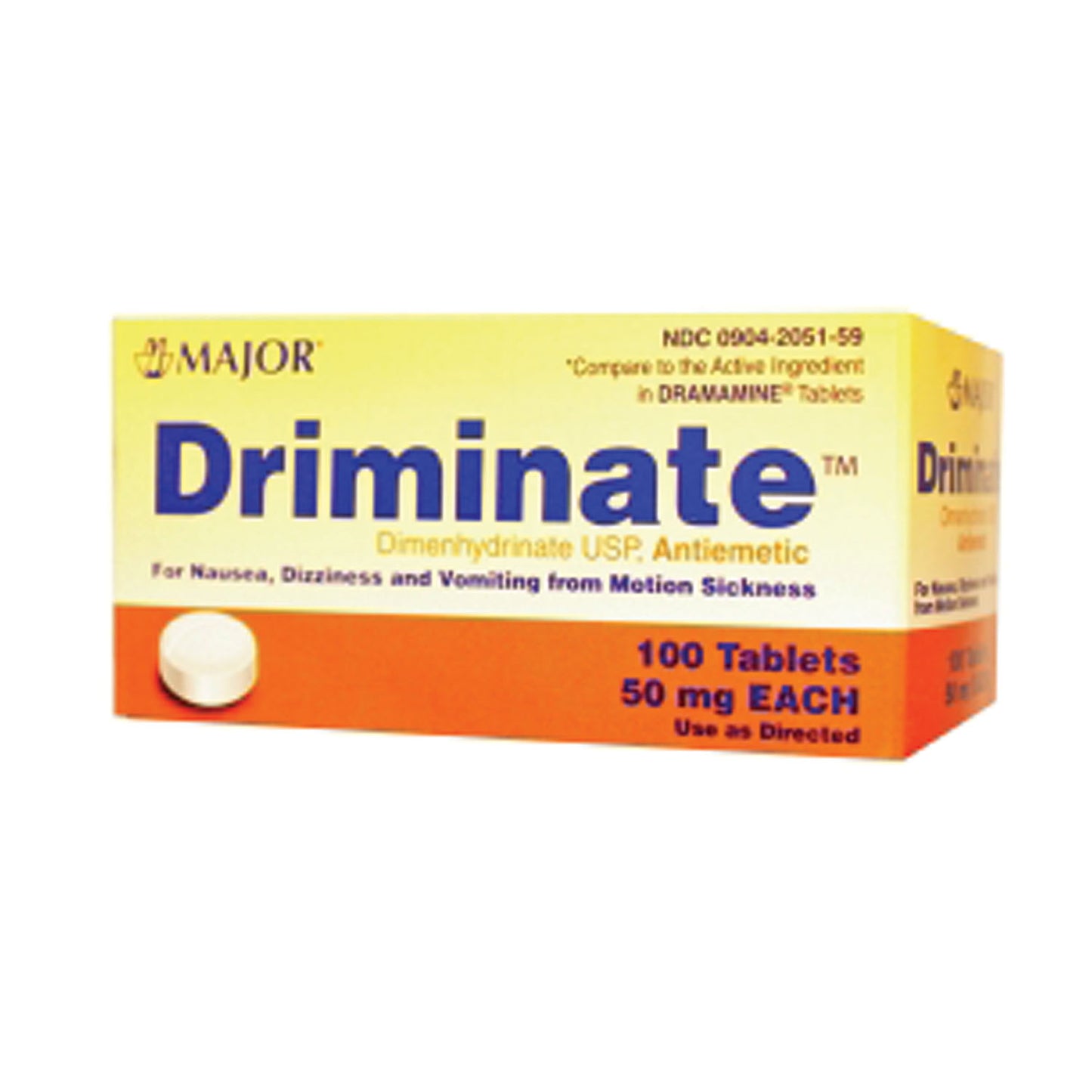 Driminate, 50mg, 100s, Tablets, Compare to Dramamine®, NDC# 00904-2051-59