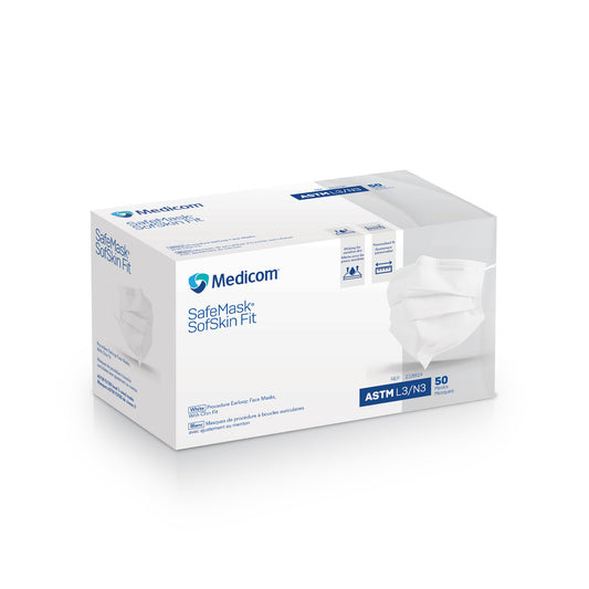 Earloop Mask, Sofskin Fit, Adjustable Chin & Nose Piece, ASTM Level 3, White, 50/bx, 10 bx/cs (Not Available for sale into Canada)