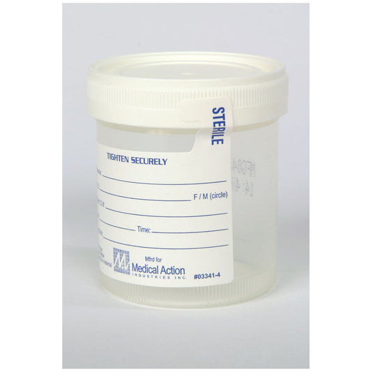 Gent-L-Kare® Wide Mouth Specimen Container, 3 oz, Lid, White, Sterility Seal & Label, Graduated In 20, 40, 60, 80 & 90 mL Increments, 100/bg, 4 bg/cs
