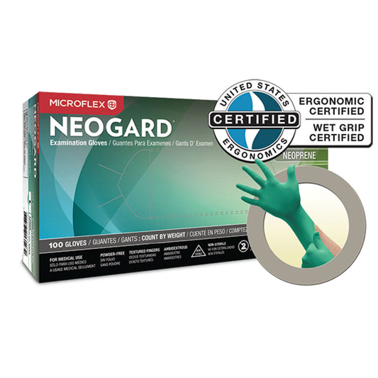 Exam Gloves, Chloroprene, PF, Latex-Free, Textured Fingers, Green, X-Small, 100/bx, 10 bx/cs