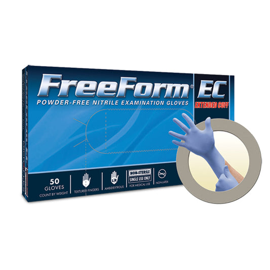 Exam Gloves, Nitrile Extended Cuff, PF, Latex-Free, Textured Fingers, Blue, Medium, 50/bx, 10 bx/cs