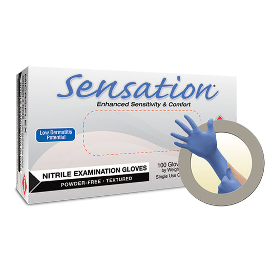 Exam Gloves, PF Nitrile, Textured Fingers, Blue, Large, 100/bx, 10 bx/cs (50 cs/plt)