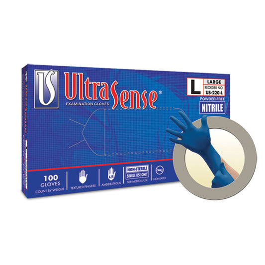 Exam Gloves, PF Nitrile, Textured Fingers, Blue, Large, 100/bx, 10 bx/cs (96 cs/plt)