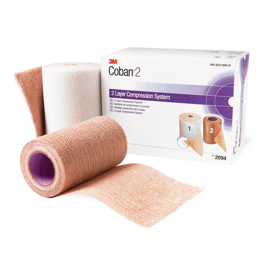 Compression System Includes: Roll 1 Comfort Layer 4" x 2.9 yds, Unstretched, Roll 2 Compression Layer 4" x 5.1 yds, Fully Stretched, 1/bx, 8 bx/cs (Continental US+HI Only)