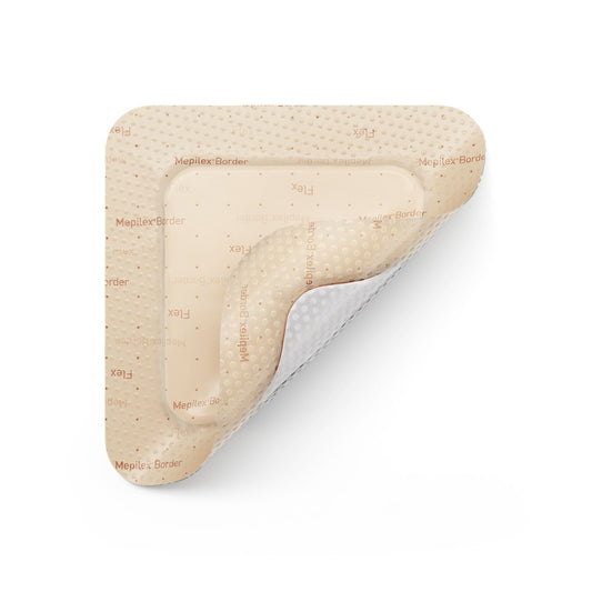 Foam Dressing, 4" x 4" Flexible, Self-Adherent, Absorbent, Bordered, Safetac Technology, 5/bx, 10 bx/cs (10 x 10cm)
