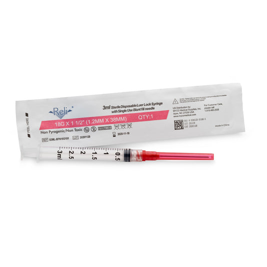 Blunt Fill Needles, Sterile, Single-Use, PVC-Free, 18G x 1-1/2", 100/bx