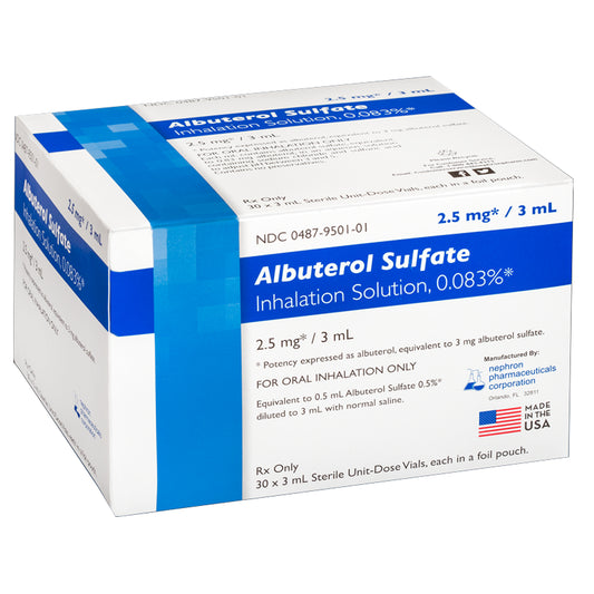 Albuterol Sulfate Inhalant Solution, USP, 0.083%, 3mL, 60/ctn (Rx) (Product is Non-Returnable)