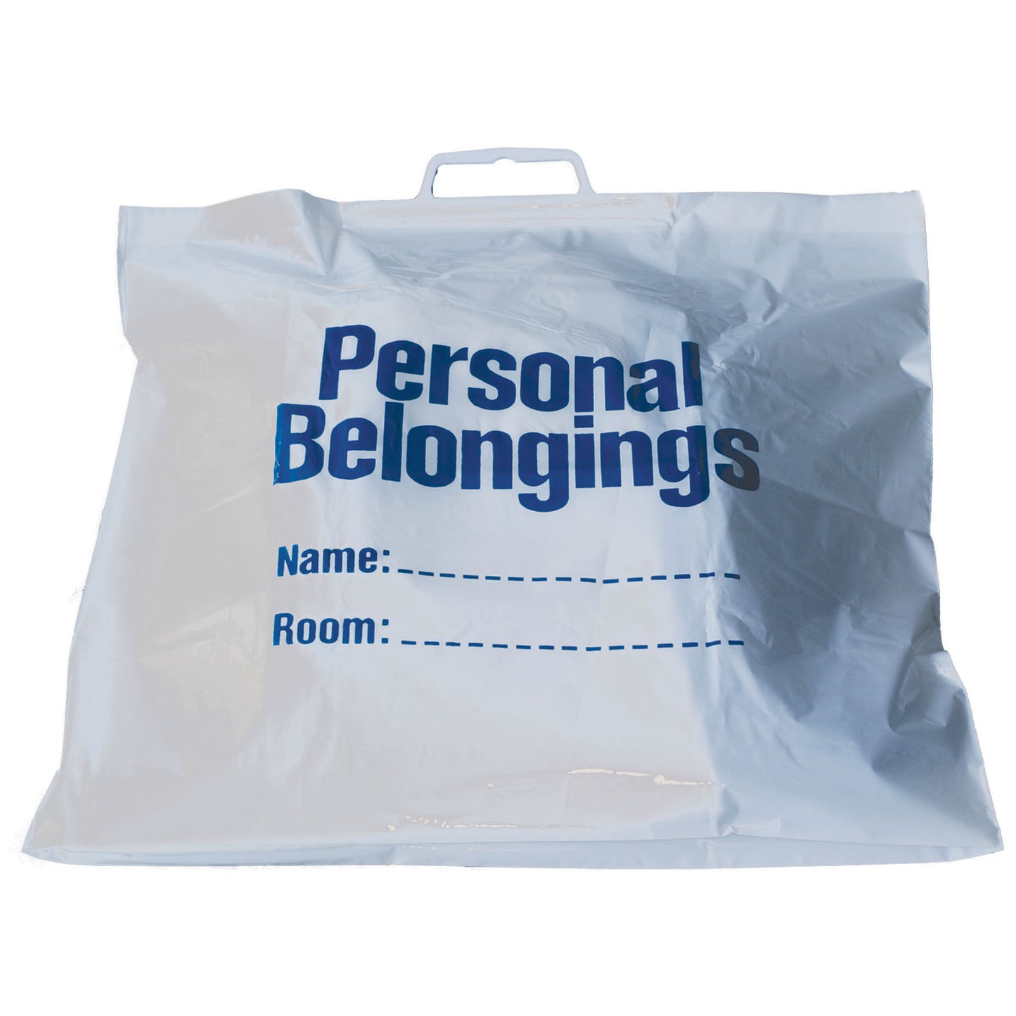 Belongings Bag with Handle, 18½" x 20", White Bag with Blue Imprint, 250/cs