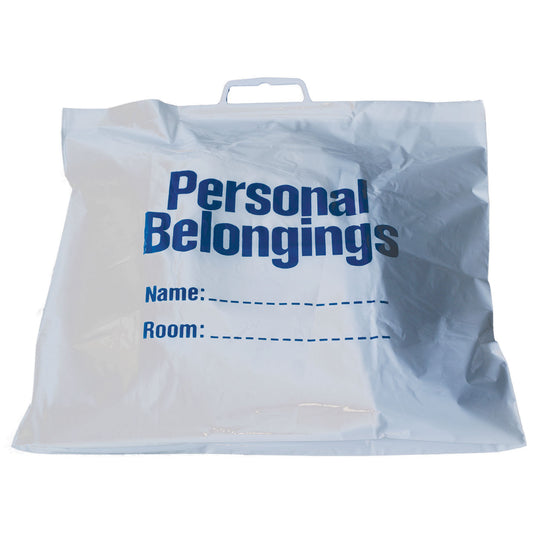 Belongings Bag with Handle, 18½" x 20", White Bag with Blue Imprint, 250/cs