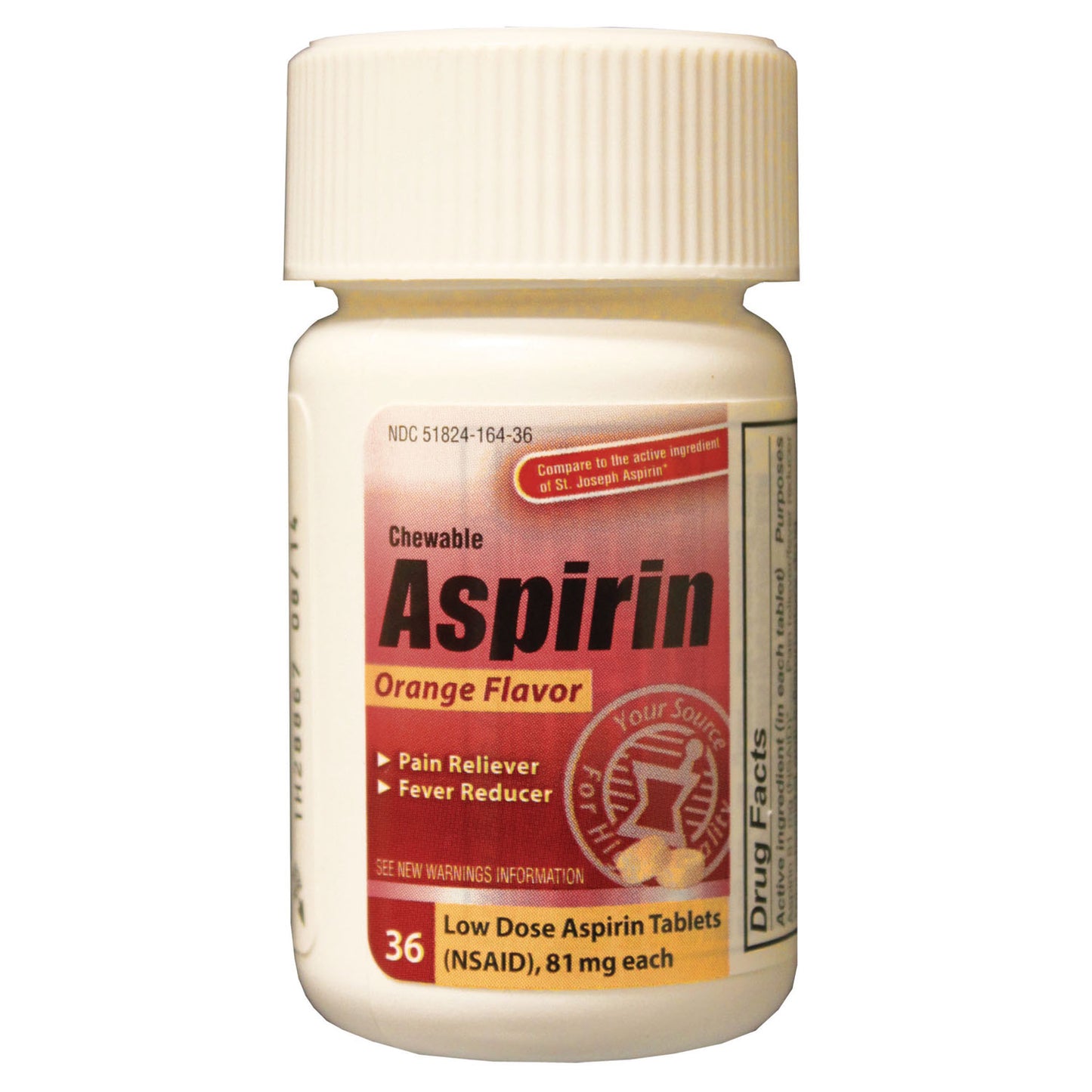 Aspirin, Chewable Tablets, 81mg, 36/btl, 24 btl/cs, Compare to St. Joseph® Aspirin (Not Available for sale into Canada)