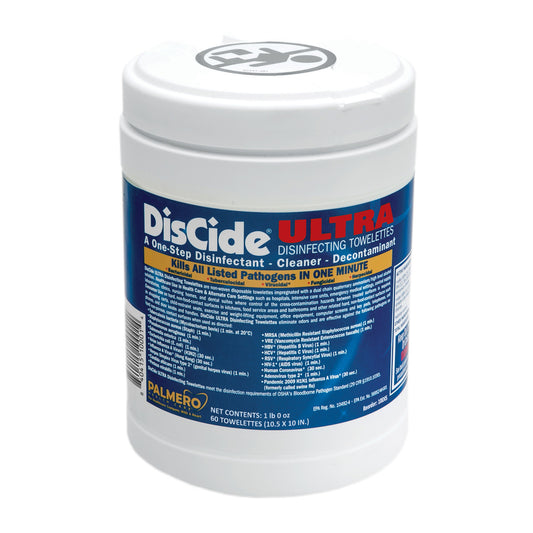 DisCide Ultra Towelettes, 10 ½” x 10”, 60ct/can, 12can/cs (30 cs/plt) (US SALES ONLY)