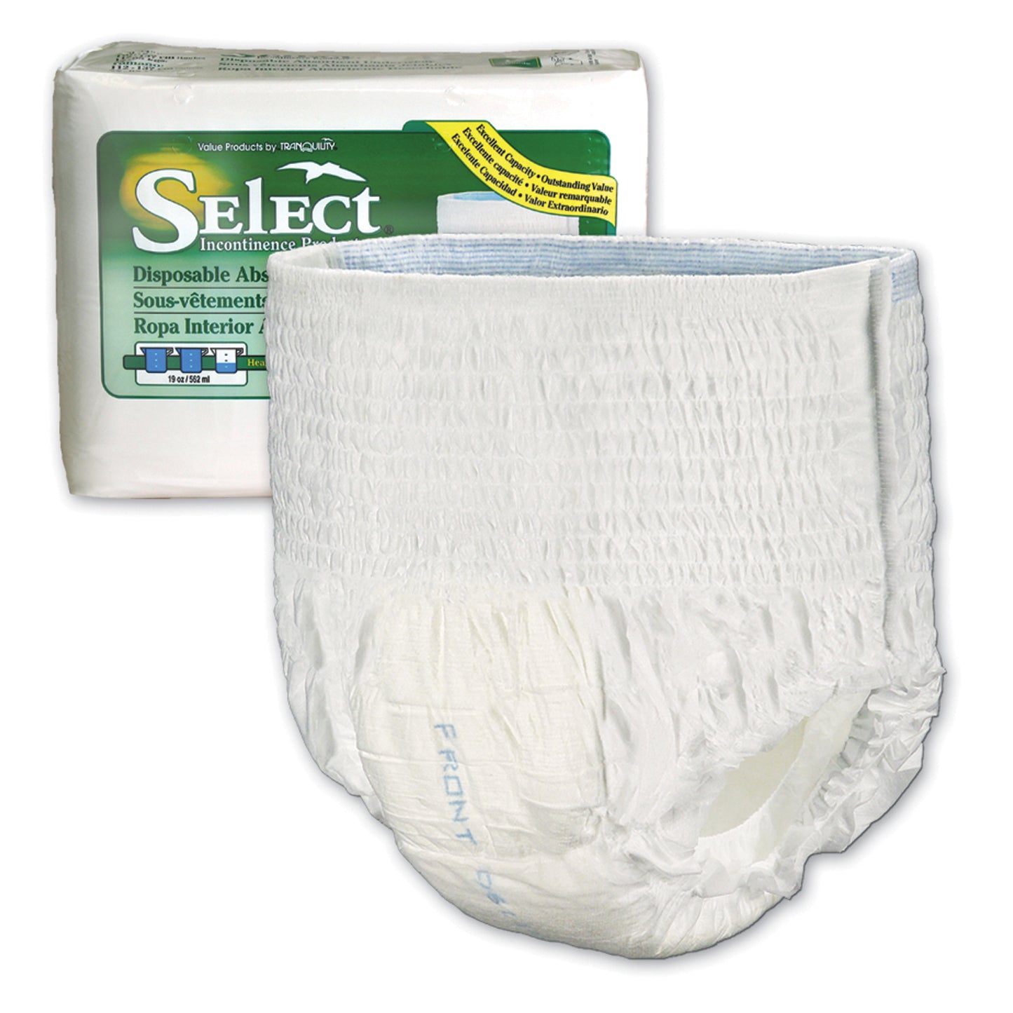 Underwear, X-Large Select DAU, 48"-66", 210-250 lbs, Capacity 19.0 fl oz, 14/bg, 4bg/cs