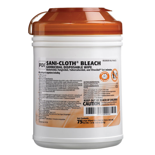 Bleach Germicidal Disposable Wipe, Large, 6" x 10½", 75/canister, 12 can/cs (30 cs/plt) (Non-returnable; Non-refundable)
