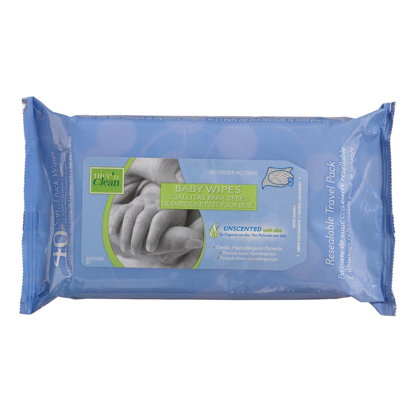 Baby Wipes , 7" x 8", 80/pk, 12 pk/cs (Unscented) (60 cs/plt) (Item is on Manufactuer Backorder w/no ETA of release date)
