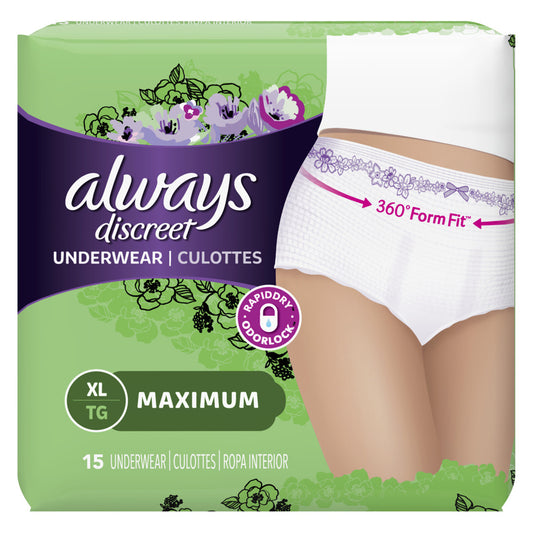Always Discreet Pads, XL Maximum, 1X, 15/pk, 3 pk/cs