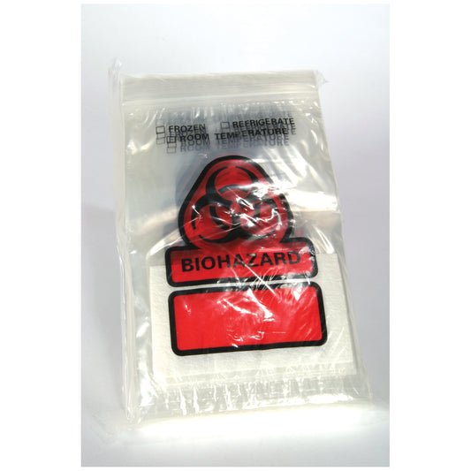Biohazard Bag, 6" x 9", Closure Flap, 3" x 5" Absorbent Insert Pad, 500/cs