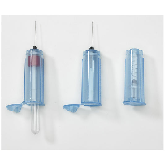 Blood Collection Tube Holder, Clear Blue, Plastic, End Cap, Single-Use, 10/slv, 25 slv/cs