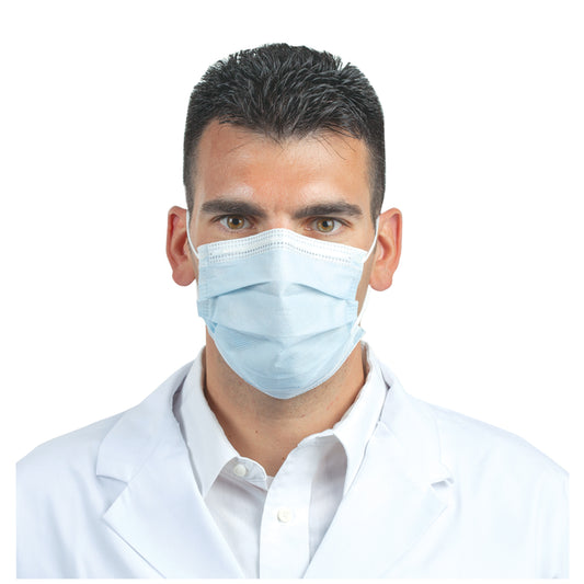 Fluid Resistant Mask, Ear Loop, Blue, 50/bx (10 bx/cs, 60 cs/plt)