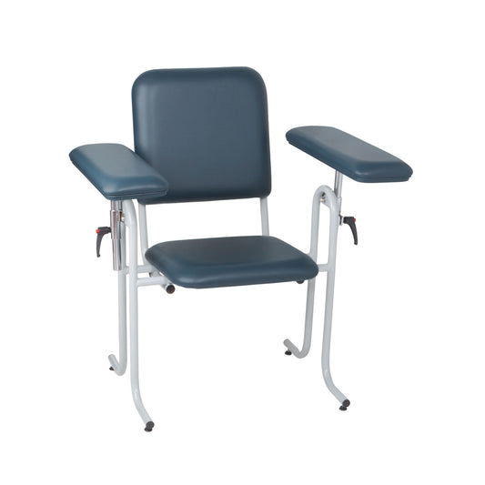 Blood Draw Chair, Straight Arm, Upholstered, Steel Frame, Vinyl Seat, 500 lb Weight Capacity, Blue