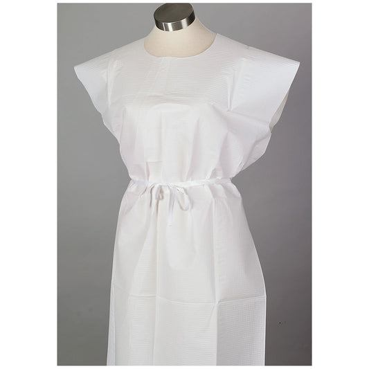 Exam Gown, 30" x 42", Adult, White, T/P/T, Front or Back Opening, 50/cs