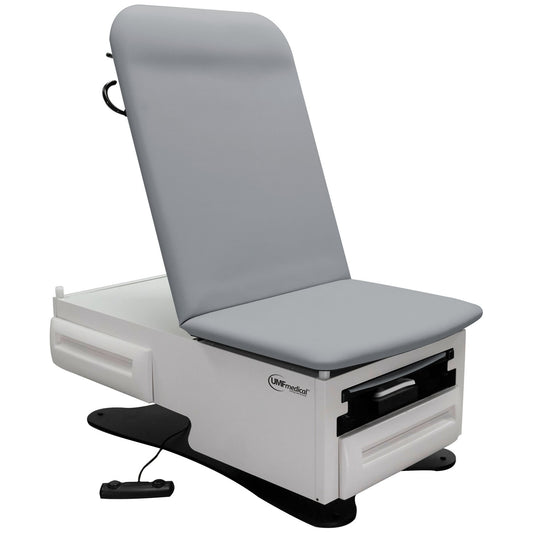 Exam Table, ADA Model 3001 with Pneumatic Backrest, Seamless Upholstered Top, Foot Control, Front Storage Drawer, Rear Reversible Storage Drawer, Available in 16 Colors