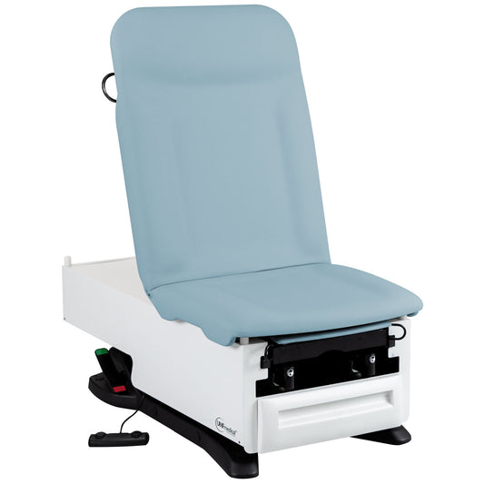 Exam Table, ProGlide, 3003-500-305 with OneTouch WheelBase® System, Premium Upholstery, Pneumatic Backrest, Stirrups, Drain Pan, Electrical Receptacle, Drawer Warmer, Foot Control, Front Storage Drawer, Available in 16 Colors