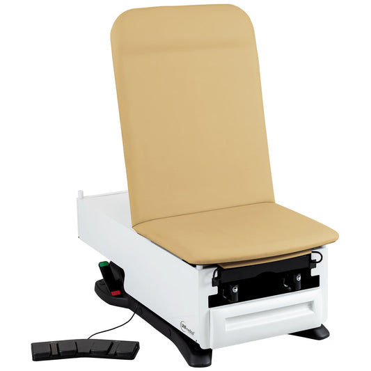 Exam Table, 3502-500-300 with OneTouch WheelBase® System, Classic Upholstery, Power Backrest, Stirrups, Drain Pan, Foot Control, Front Storage Drawer, Available in 16 colors