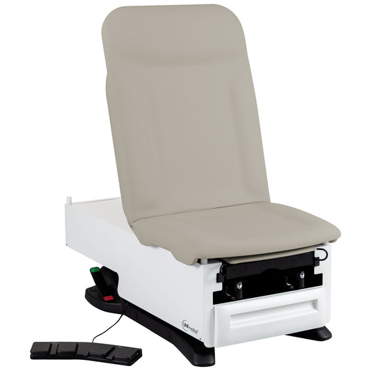Exam Table, 3502-500-305 with OneTouch WheelBase® System, Premium Upholstery, Power Backrest, Stirrups, Drain Pan, Foot Control, Front Storage Drawer, Available in 16 colors