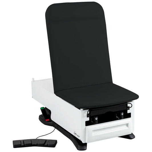 Exam Table, 3503-500-300 with OneTouch WheelBase® System, Classic Upholstery, Power Backrest, Stirrups, Drain Pan, Electrical Receptacle, Drawer Warmer, Foot Control, Front Storage Drawer, Available in 16 Colors