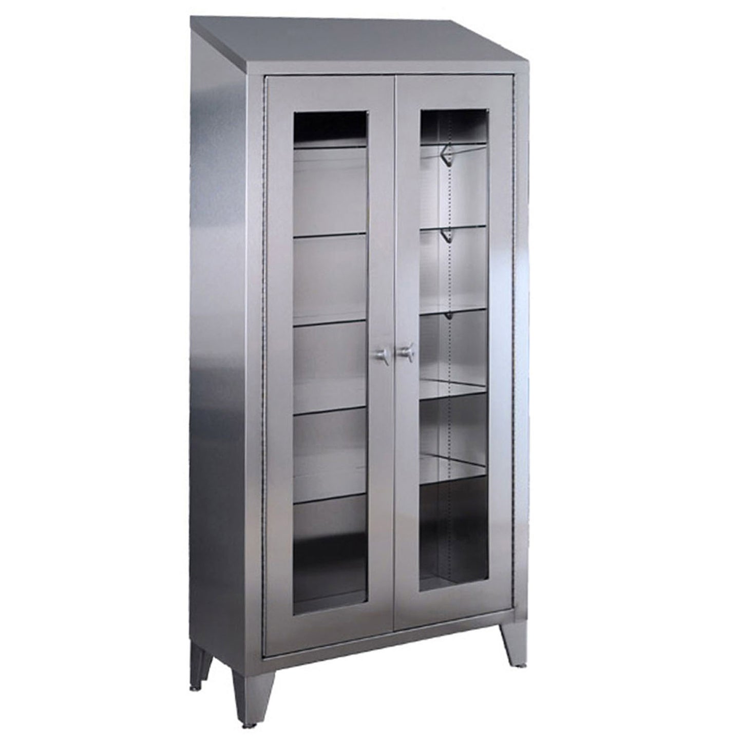 Instrument Cabinet,Stainless Steel, Five Adjustable Stainless Steel Shelves, Two Glass Sliding Door, 36"W x 78W x 16"D (5) (2)