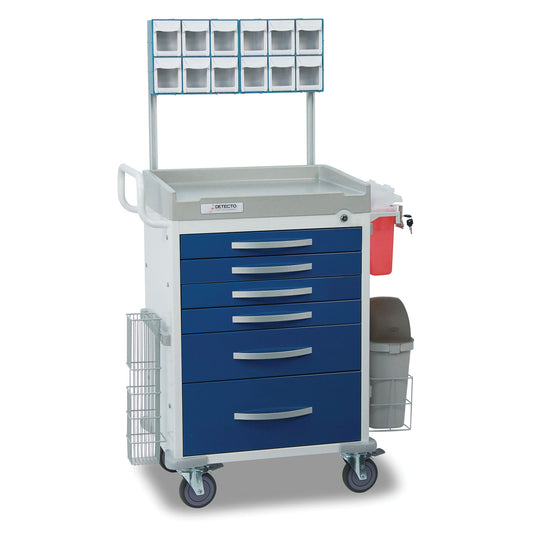 Loaded Detecto Rescue Series Anesthesiology Medical Cart, 6 Blue Drawers