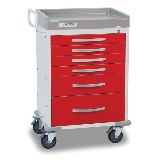 Detecto Rescue Series ER Medical Cart, 6 Red Drawers
