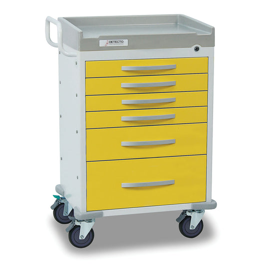 Detecto Rescue Series Isolation Medical Cart, 6 Yellow Drawers