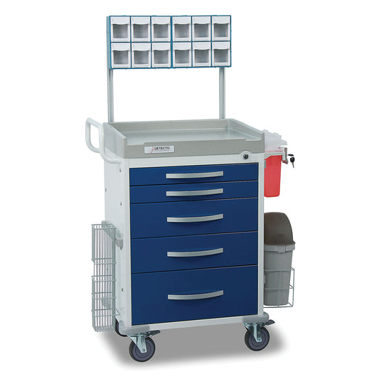 Loaded Detecto Rescue Series Anesthesiology Medical Cart, 5 Blue Drawers