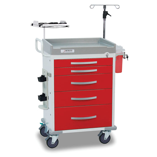 Loaded Detecto Rescue Series ER Medical Cart, 5 Red Drawers