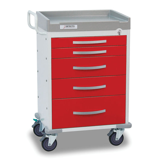 Detecto Rescue Series ER Medical Cart, 5 Red Drawers