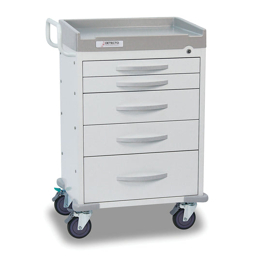 Detecto Rescue Series General Purpose Medical Cart, 5 White Drawers