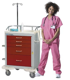 Cart, 5 Drawer, Drawer Configuration: 3", 6", 9", Breakaway Lock, 39¾"H x 25"D x 32"W, Two Tone Red (3) (1) (1)